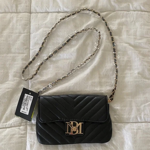 NWT Bartley Mischa Black Quilted Crossbody Bag with Gold Logo Hardware - Picture 1 of 6